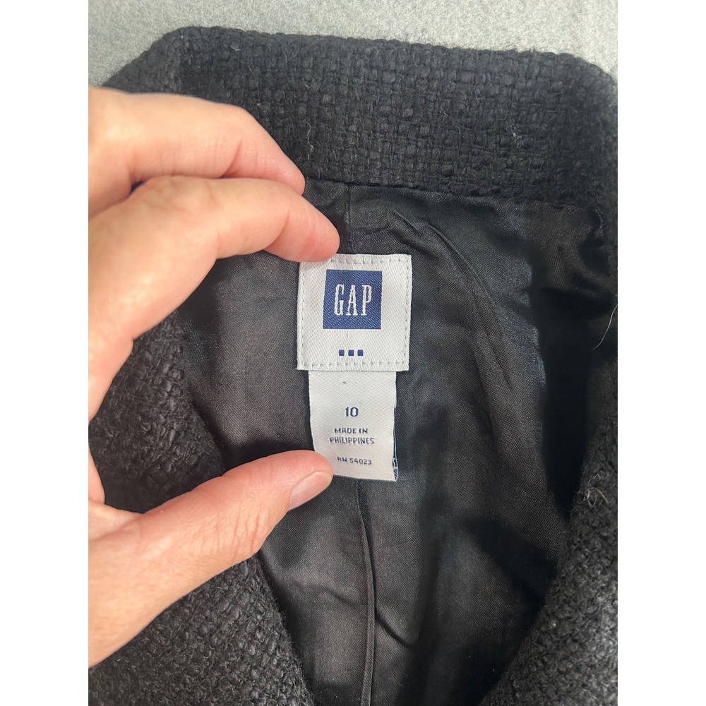 Gap Blazer Women 10 Black Wool Blend Tweed 3-Button Patch Pocket Y2K Vintage - Picture 3 of 8